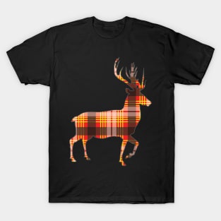 Red, Yellow and Black Tartan Scottish Stag Silhouette T-Shirt